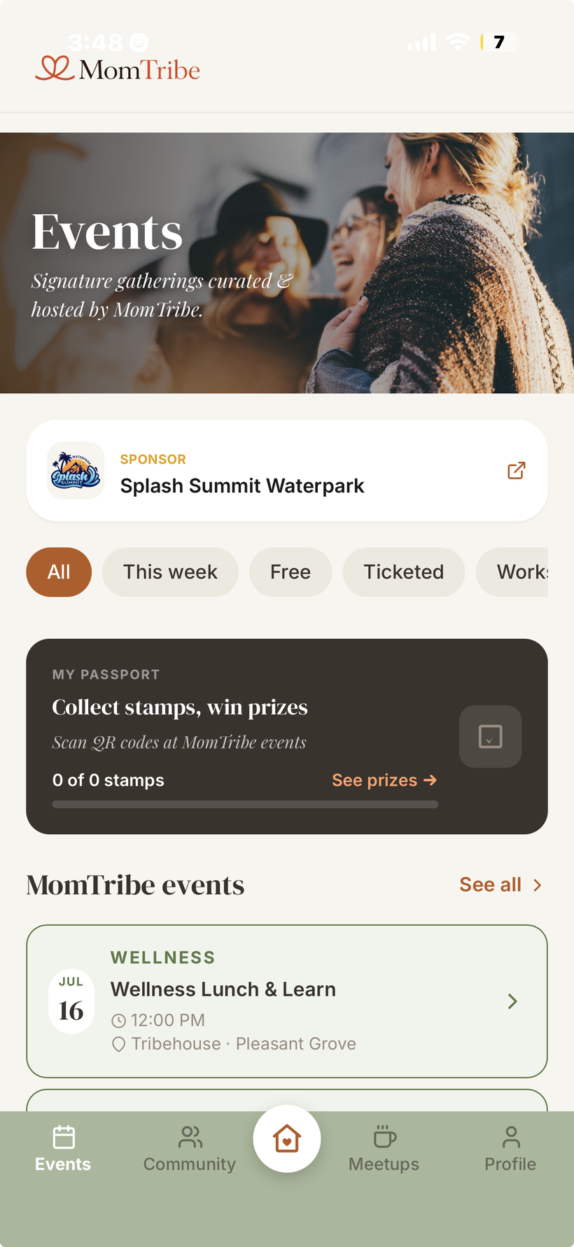 MomTribe app events screen